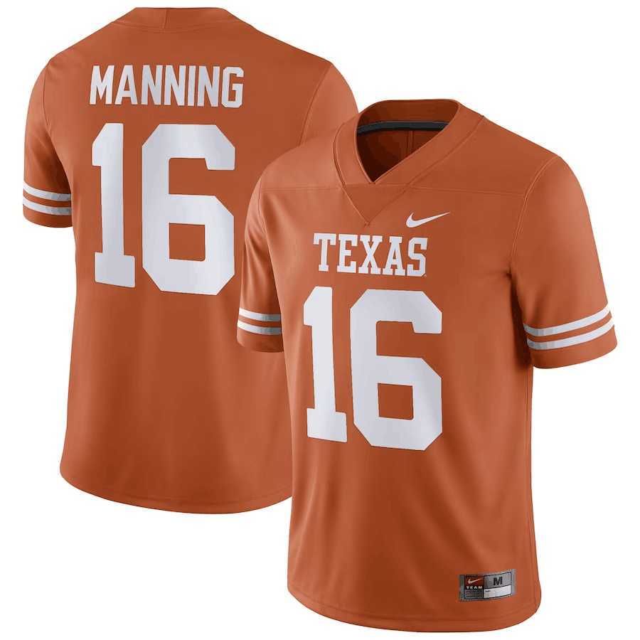 Men%27s Texas Longhorns #16 Arch Manning Orange Stitched Jersey Dzhi->miami hurricanes->NCAA Jersey